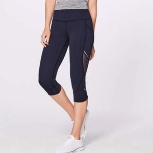 Lululemon Home Stretch Crop 19" Mesh Sheer Midnight Navy Capri Leggings size 6